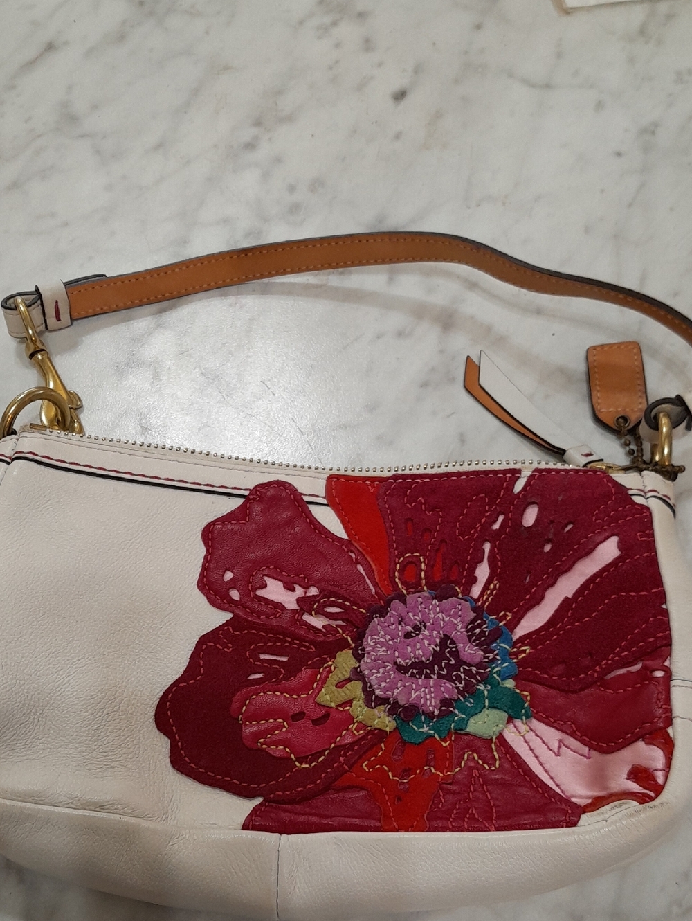 Coach 9291 Red Flower Applique Small Handbag Purse 9"x5" READ